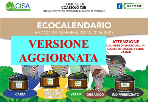 DISPONIBILI i nuovi eco-calendari AGGIORNATI